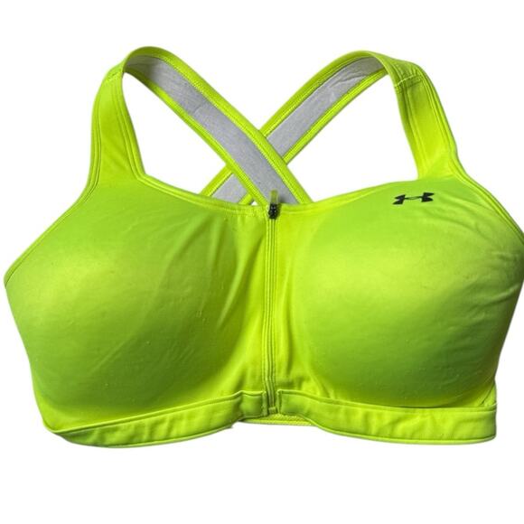 Under Armour Bright Neon Athletic Sporty Logo Cross Strap Sports Bra Sz L - Picture 8 of 11
